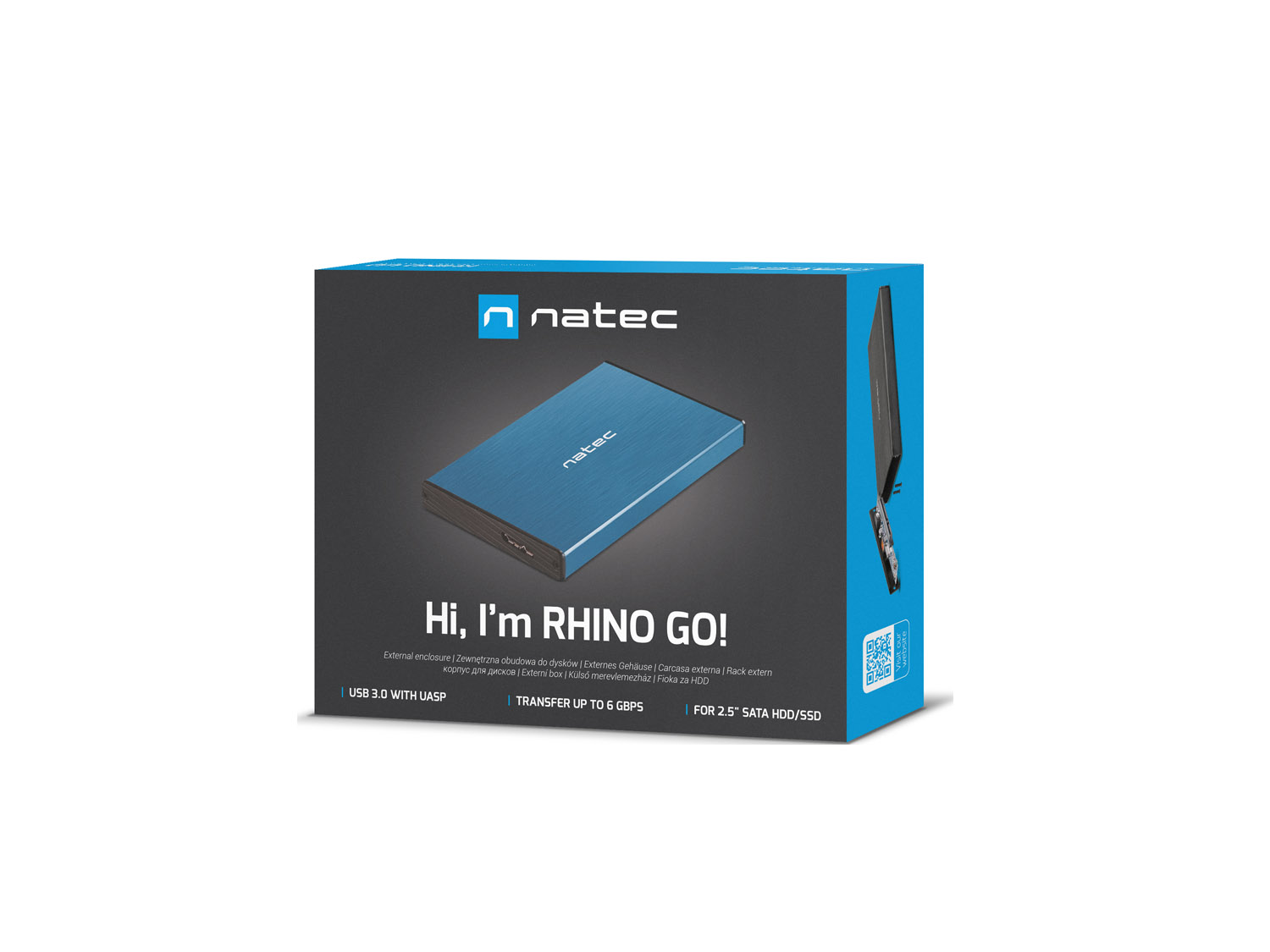 Externý box pre HDD 2, 5" USB 3.0 Natec Rhino Go, modrý, hliníkové telo 