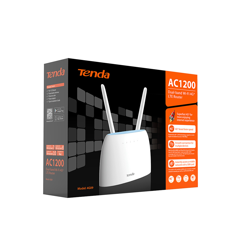 Tenda 4G09 Wi-Fi AC1200 4G LTE router,  VPN, LTE Cat.6, IPv6, CZ App 