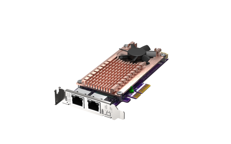 QNAP QM2 series, 2 x PCIe 2280 M.2 SSD slots, PCIe Gen3 x 4, 2 x Intel I225LM 2.5GbE NBASE-T port 