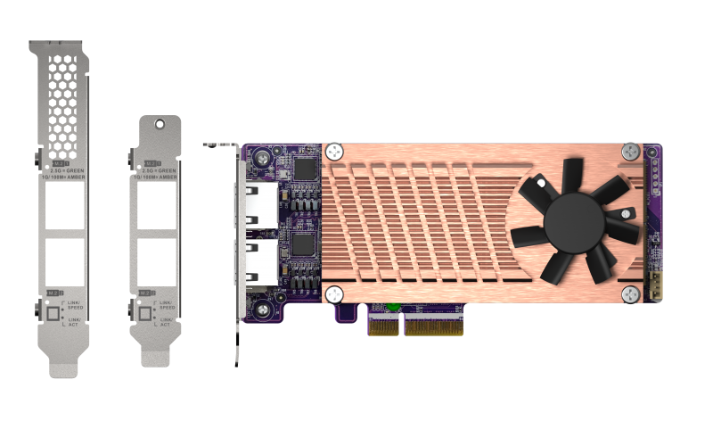 QNAP QM2 series, 2 x PCIe 2280 M.2 SSD slots, PCIe Gen3 x 4, 2 x Intel I225LM 2.5GbE NBASE-T port