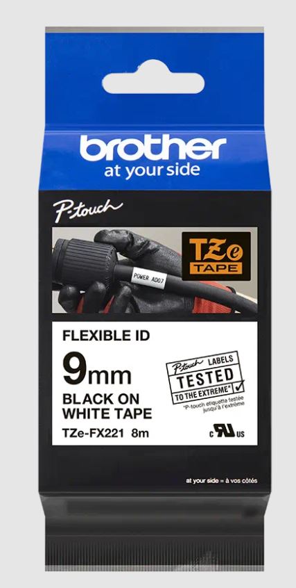 TZE-FX221,  bílá/ černá, 9 mm, s flexibilní páskou 