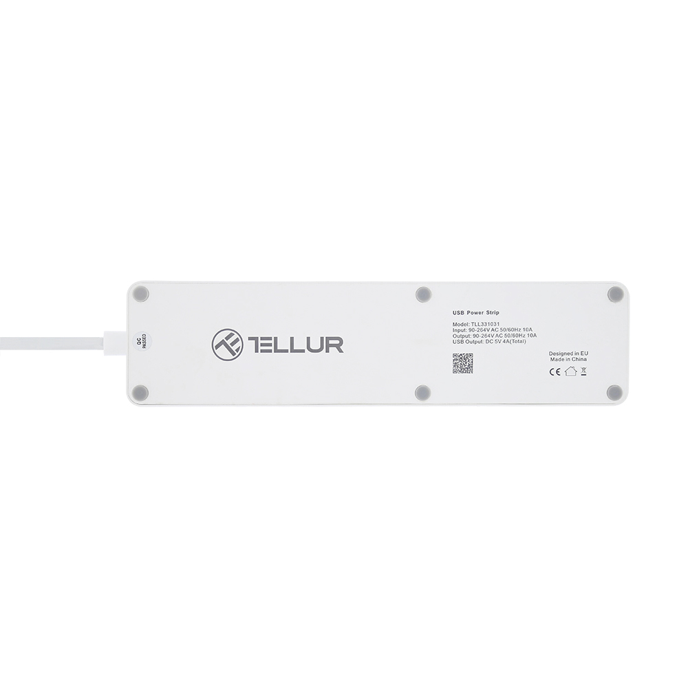 Tellur WiFi Smart Power Strip, 3x zásuvka, 4x USB 4A, 2200W, 10A, 1.8m, biela 