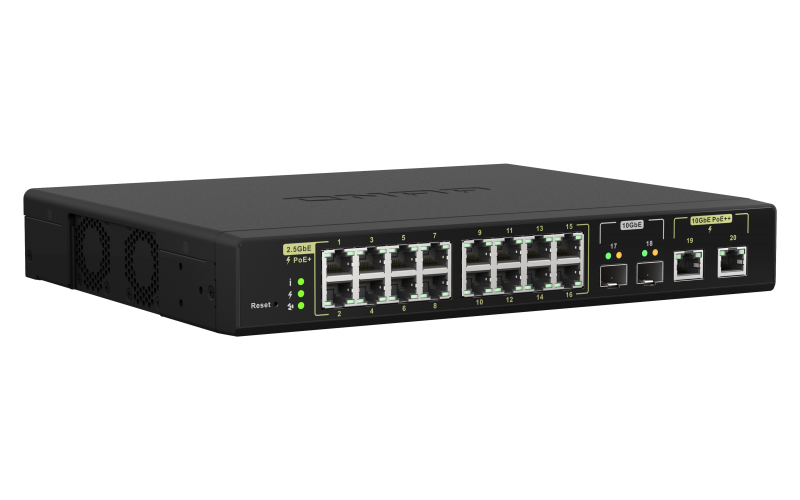 QNAP riadený switch QSW-M2116P-2T2S (16x 2, 5GbE PoE+ RJ45 / 2x 10GbE RJ45 PoE++ / 2x 10GbE SFP+) 