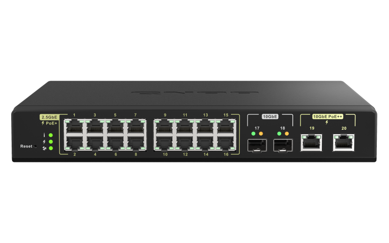 QNAP riadený switch QSW-M2116P-2T2S (16x 2, 5GbE PoE+ RJ45 / 2x 10GbE RJ45 PoE++ / 2x 10GbE SFP+)