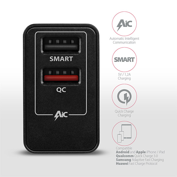 AXAGON ACU-QS24, QC & SMART nabíjačka do siete 24W, 2x USB-A port, QC3.0/ AFC/ FCP + 5V/ 1.2A 