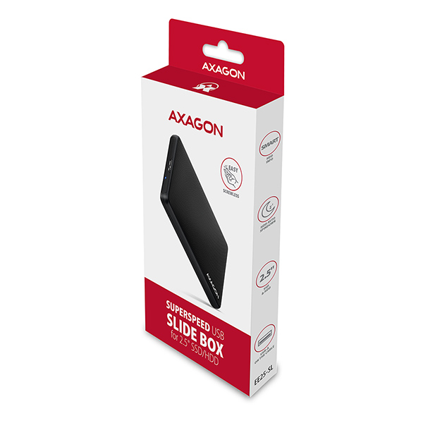 AXAGON EE25-SL, USB 3.2 Gen 1 - SATA 6G, 2.5" SLIDE box, bezskrutkový, čierny 