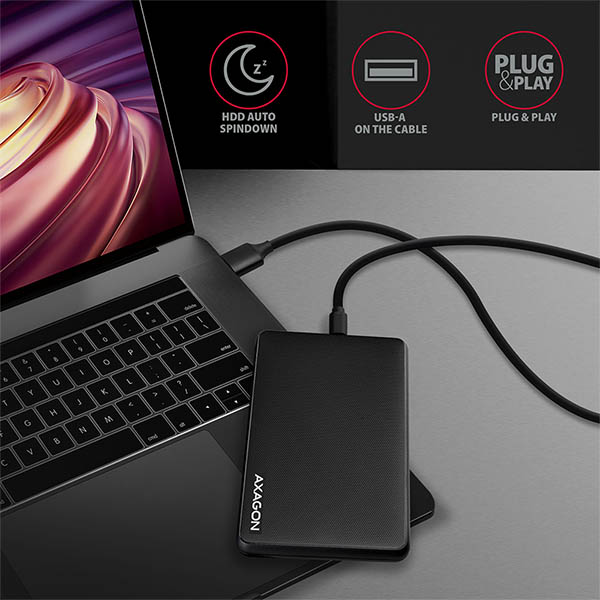 AXAGON EE25-SLC, USB-C 3.2 Gen 1 - SATA 6G 2.5" SLIDE box, bezskrutkový, čierny 