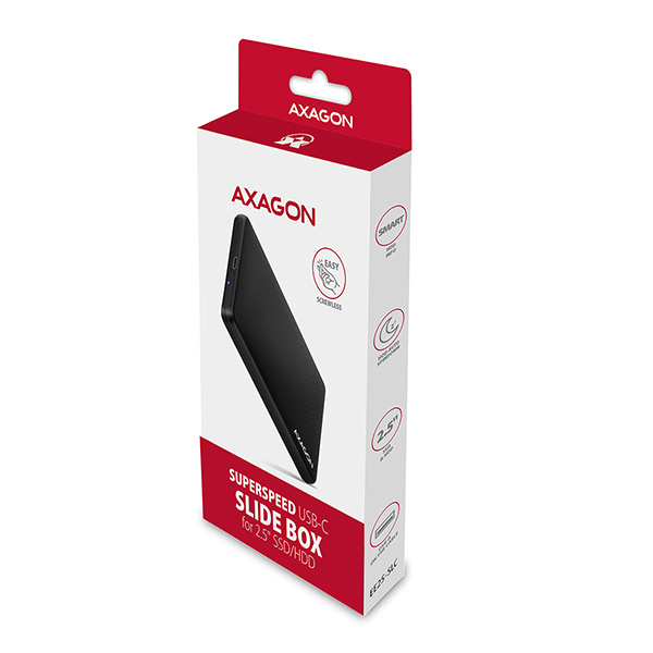 AXAGON EE25-SLC, USB-C 3.2 Gen 1 - SATA 6G 2.5" SLIDE box, bezskrutkový, čierny 