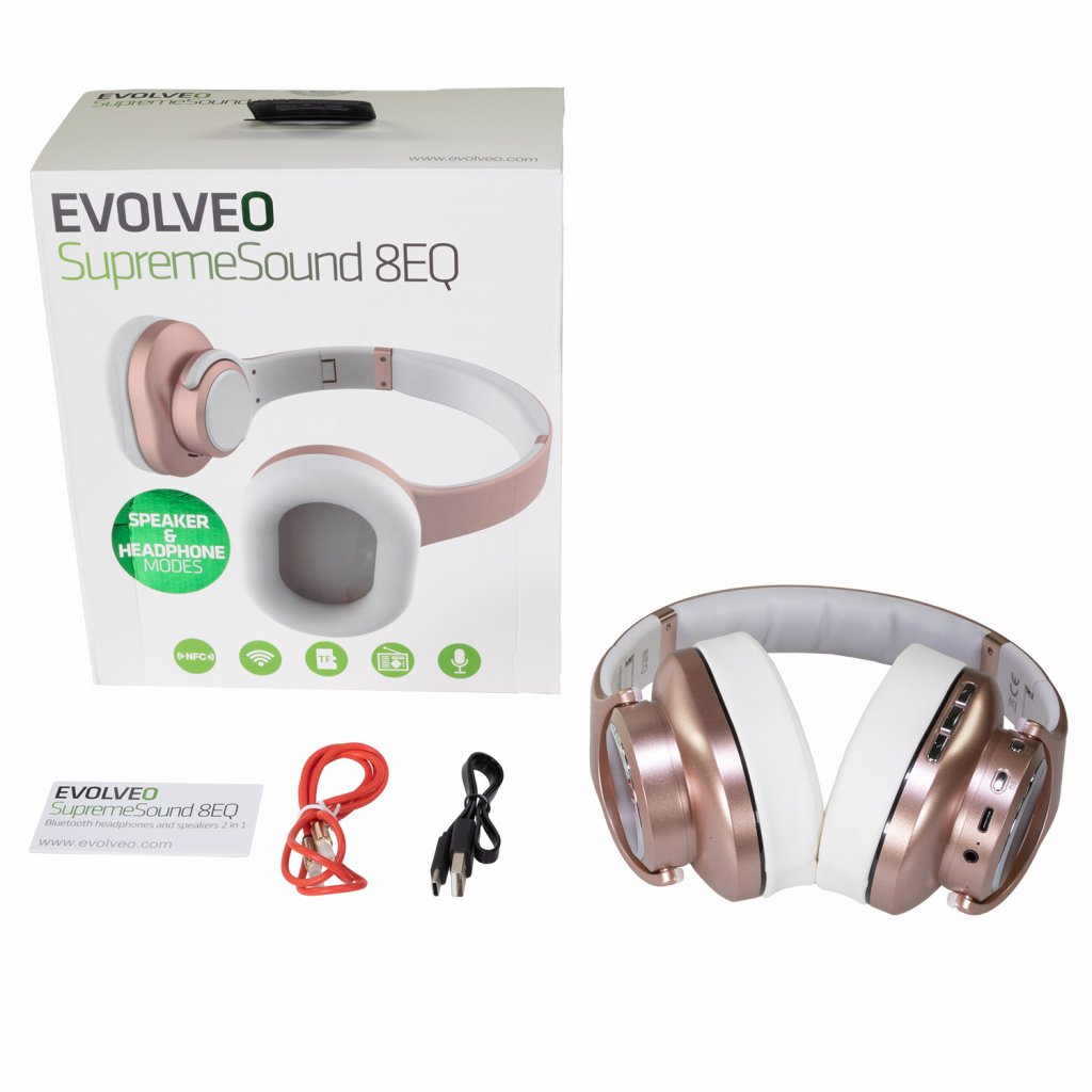 EVOLVEO SupremeSound 8EQ, Bluetooth sluchátka s reproduktorem a ekvalizérem 2v1, růžové 
