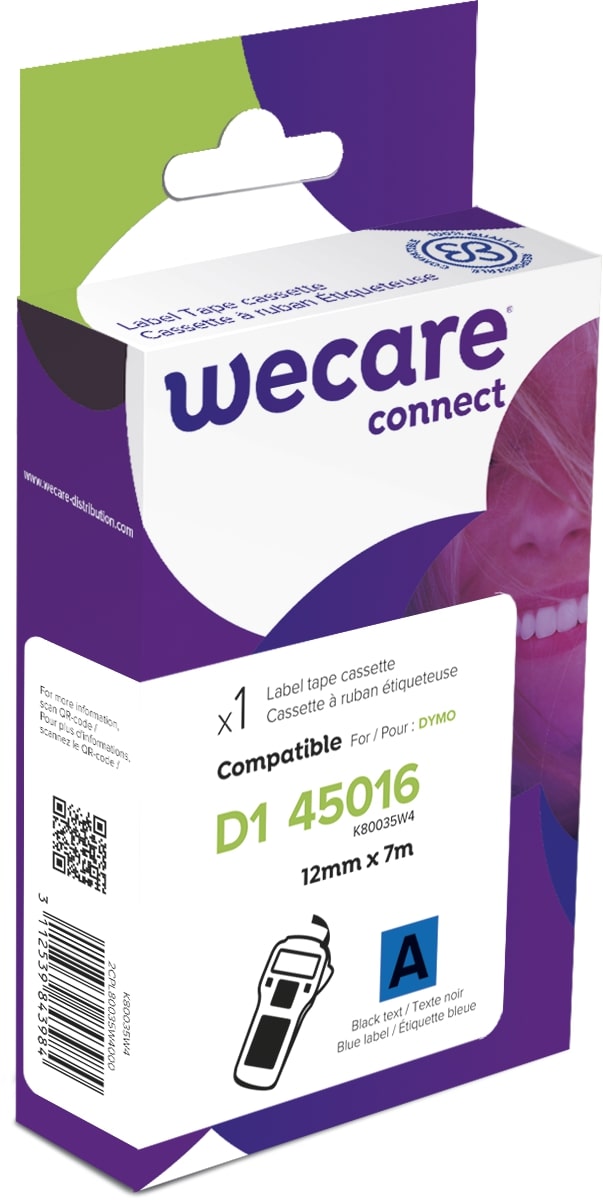 WECARE ARMOR páska kompatibilná s DYMO S0720560, Black/ Blue, 12MM*7M