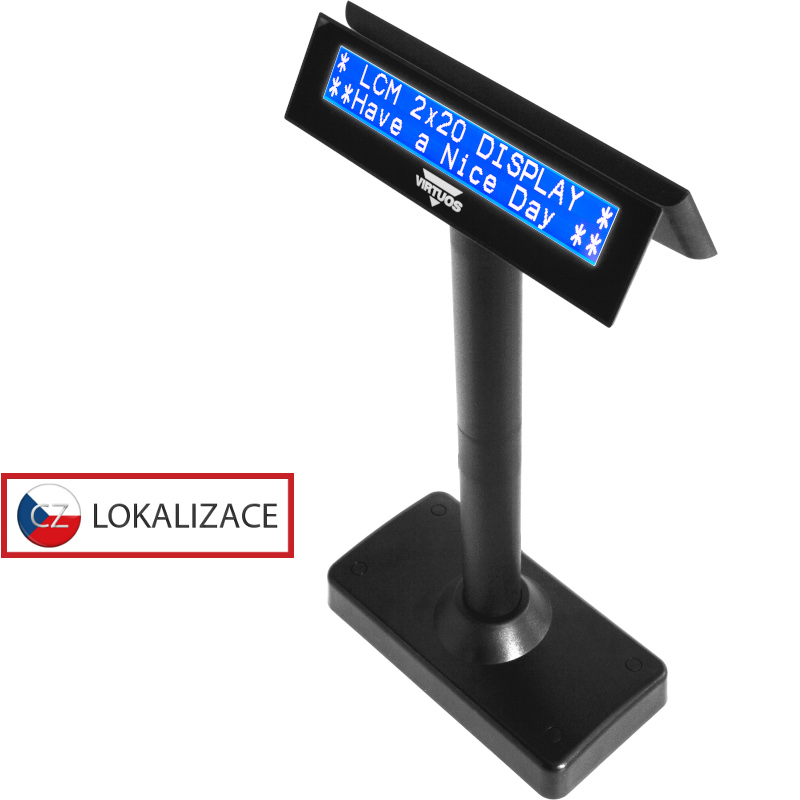 LCD zákaznícky displej Virtuos FL-730MB 2x20, RS232, obojstranný, čierny