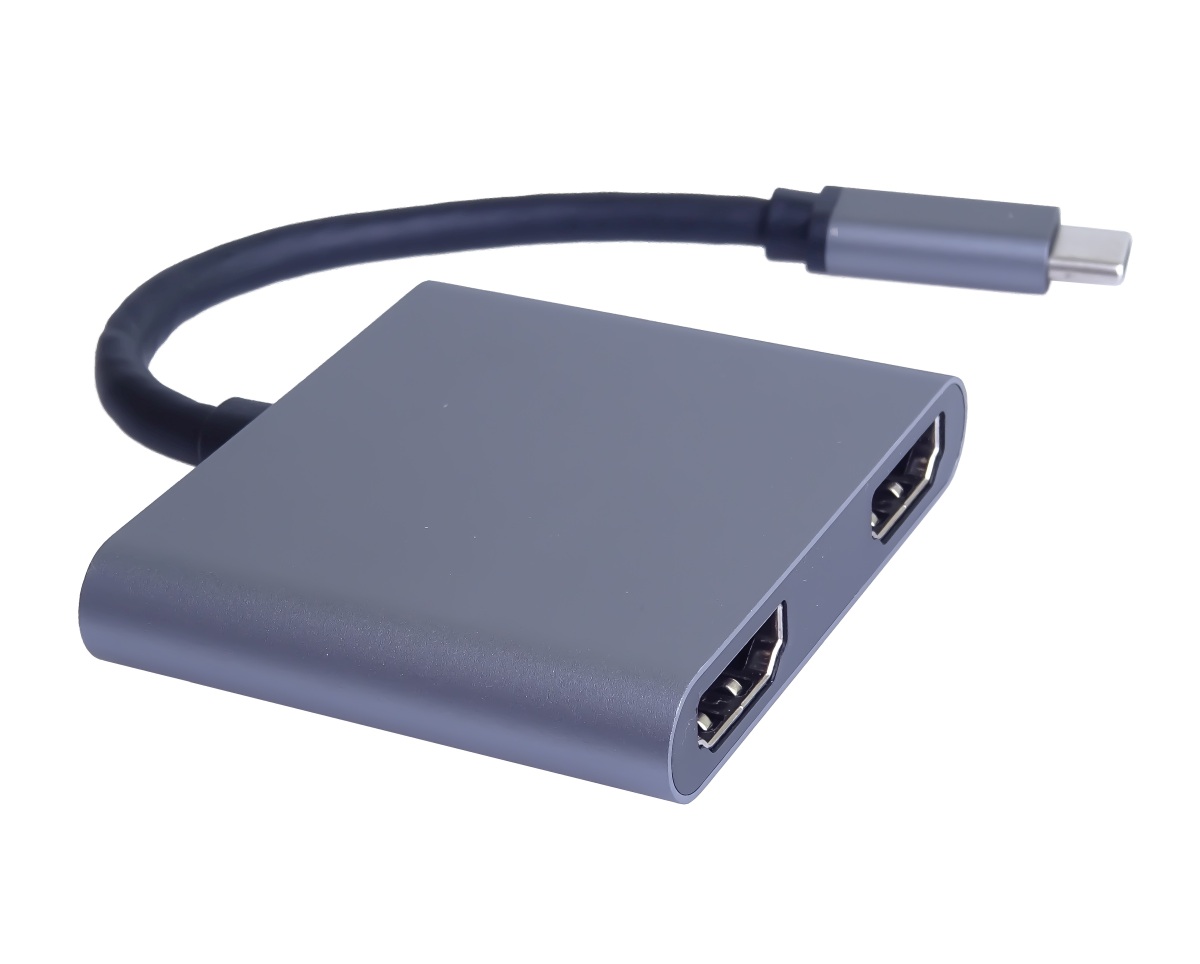 PremiumCord MST adaptér USB-C na 2x HDMI, USB3.0, PD, rozlíšenie 4K a FULL HD 1080p 