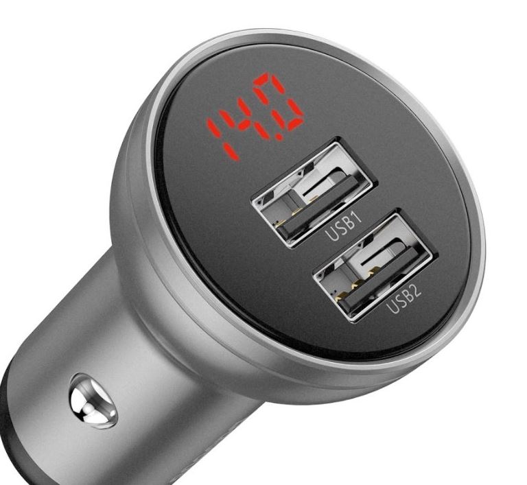 Baseus CCBX-0S Digital Display Nabíjačka do Autá 2xUSB 24W Silver 