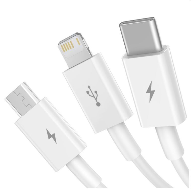 Baseus CAMLTYS-02 Superior Fast Charging Dátový Kábel 3v1 USB-C, Lightning, MicroUSB 1.5m White 