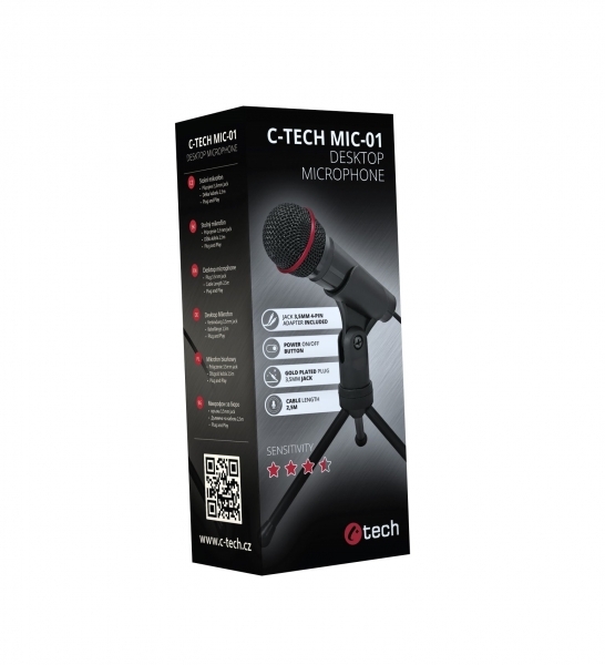 Stolní mikrofon C-TECH MIC-01, 3, 5" stereo jack, 2.5m 