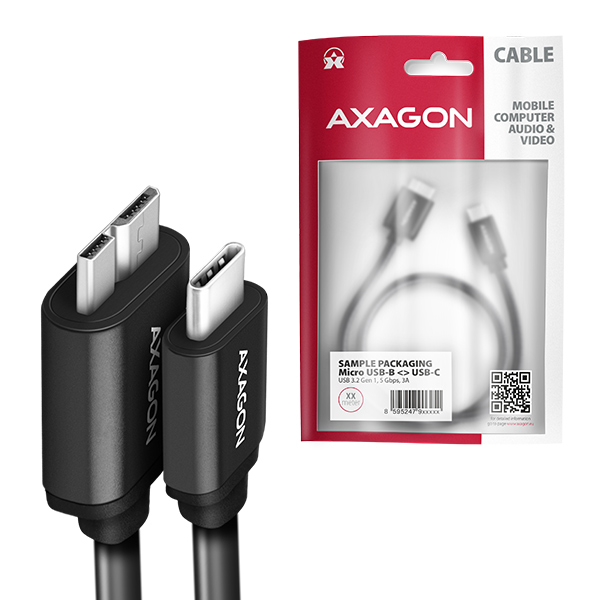 AXAGON BUMM3-CM10AB, SPEED kábel Micro-B USB <-> USB-C, 1m, USB 3.2 GEN 1, 3A, ALU, tpe, čierny 