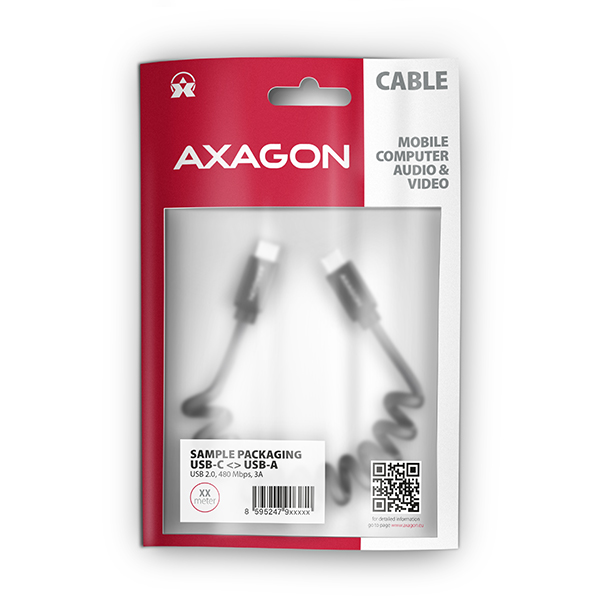 AXAGON BUCM-CM10TB, TWISTER kábel USB-C <-> USB-C, 0.6m, USB 2.0, PD 60W 3A, ALU, tpe, čierny 