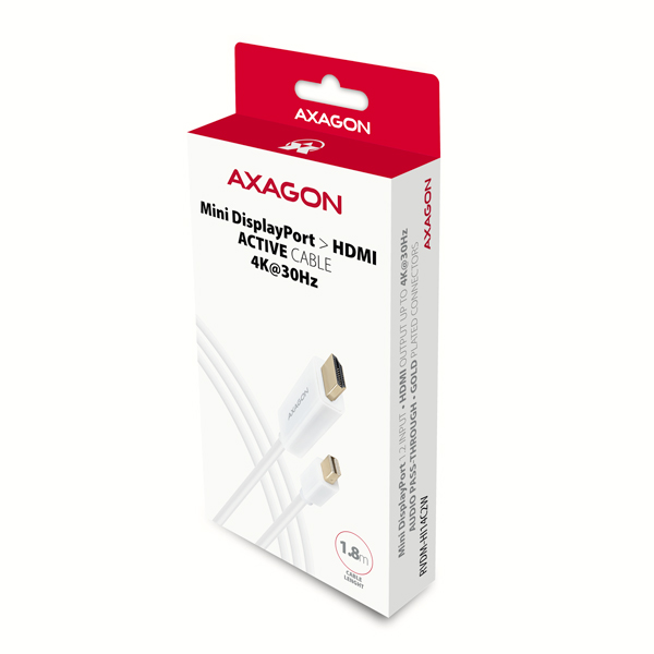 AXAGON RVDM-HI14C2W, Mini DisplayPort > HDMI 1.4 redukcia / kábel 1.8 m, 4K/ 30Hz, biely 