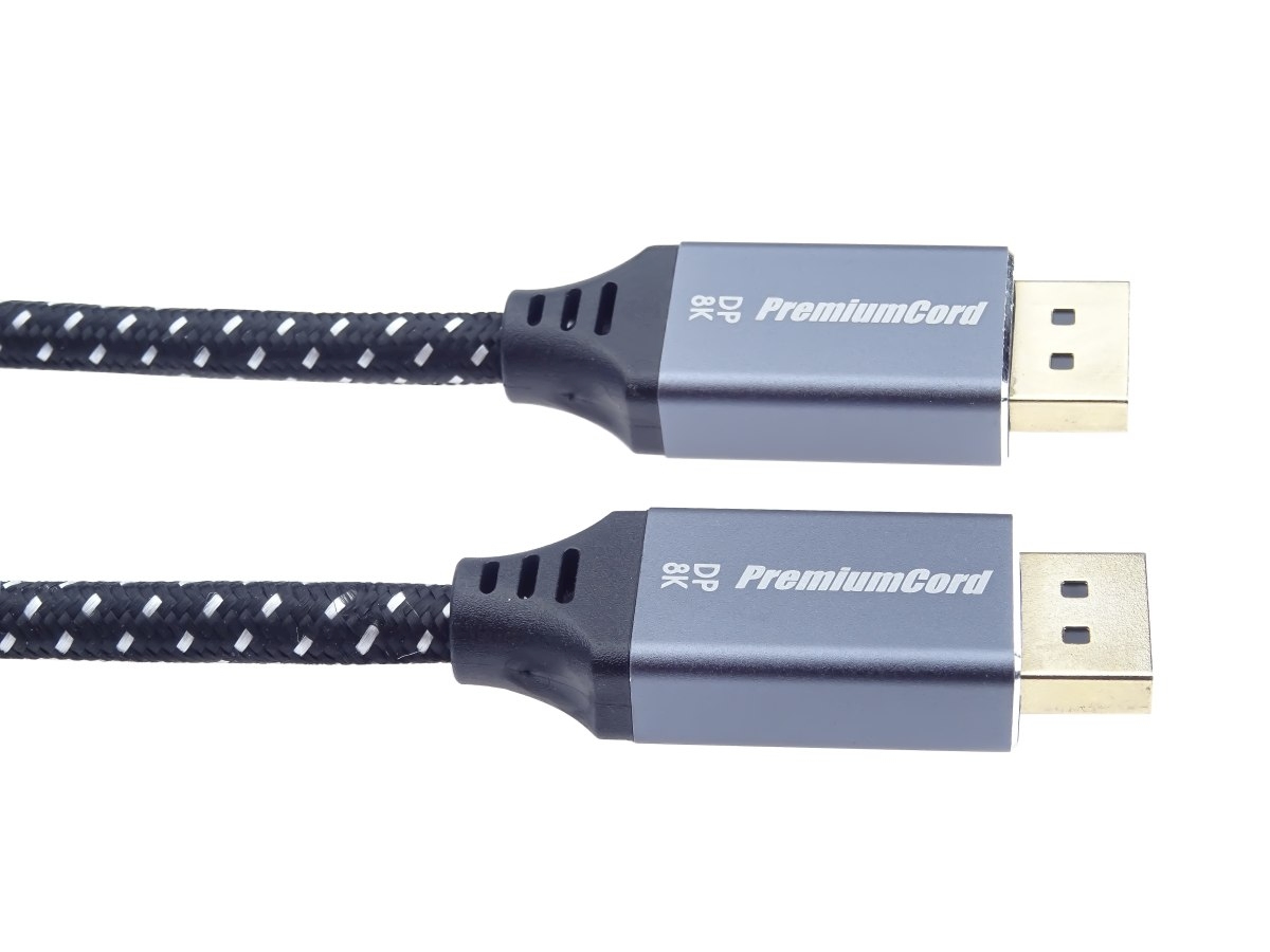 PremiumCord DisplayPort 1.4 přípojný kabel, kovové a zlacené konektory, 1m 