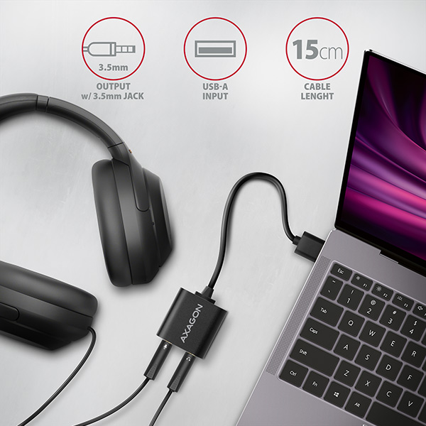 AXAGON ADA-12, USB 2.0 - externá zvuková karta, 48kHz/ 16-bit stereo, kovová, kábel USB-A 15 cm 