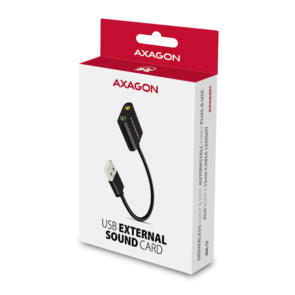 AXAGON ADA-12, USB 2.0 - externá zvuková karta, 48kHz/ 16-bit stereo, kovová, kábel USB-A 15 cm 