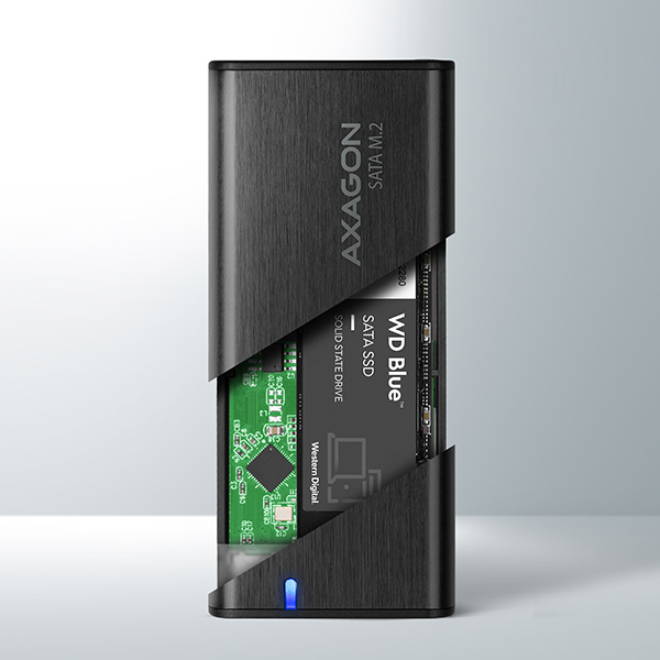 AXAGON EEM2-SBC, USB-C 3.2 Gen 2 - M.2 SATA SSD kovový RAW box, bezskrutkový 