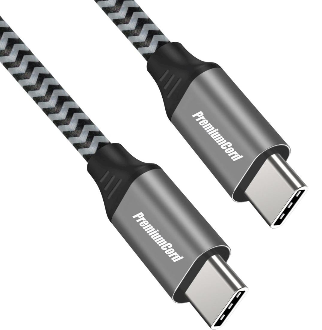 PremiumCord Kábel USB-C M/ M, 100W 20V/ 5A 480Mbps bavlnený oplet, 2m 