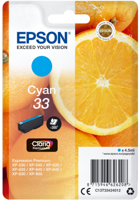 Epson Singlepack Cyan 33 Claria Premium Ink