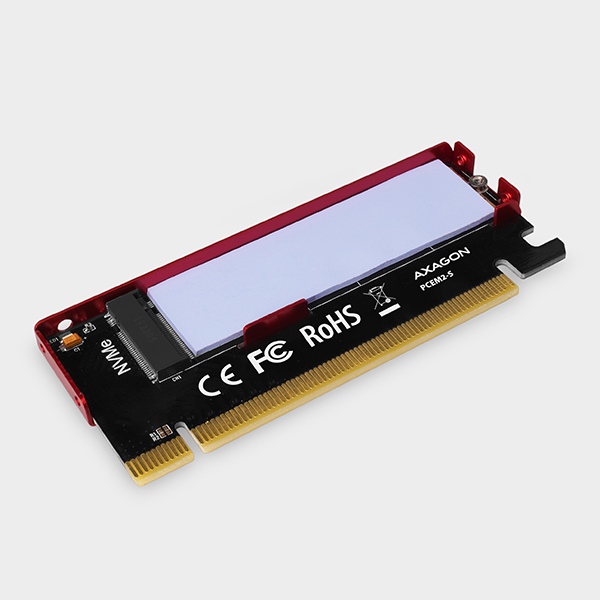 AXAGON PCEM2-S, PCIe x16 - M.2 NVMe M-key slot adaptér, kovový kryt pre pasívne chladenie 