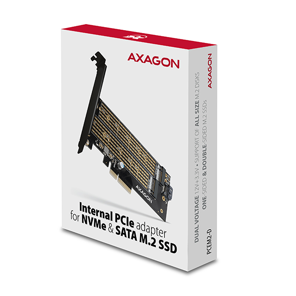 AXAGON PCEM2-D, PCIe x4 - M.2 NVMe M-key + SATA B-key slot adaptér, vr. LP 