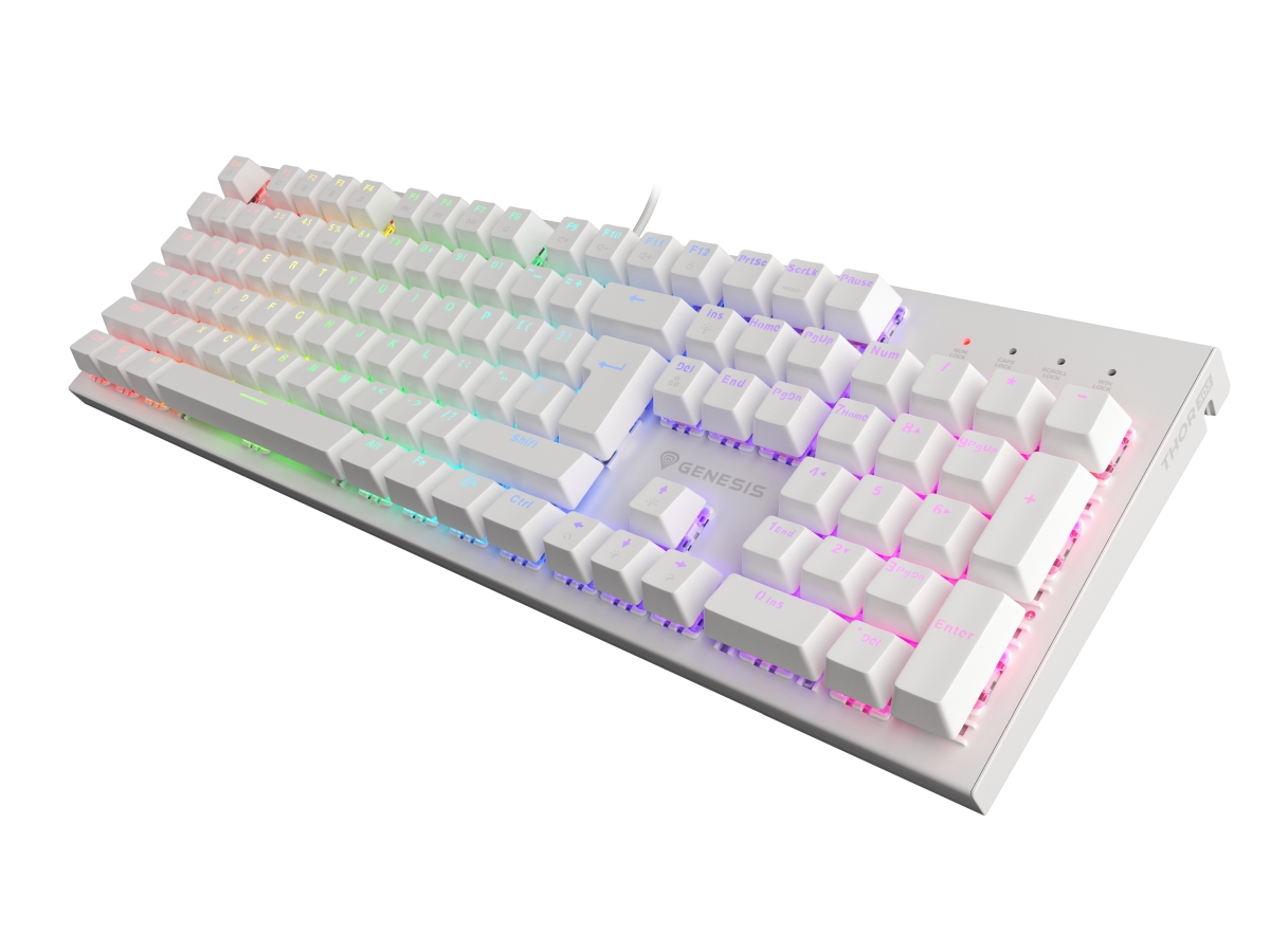 Genesis herní mechanická klávesnice THOR 303/ RGB/ Outemu Brown/ Drátová USB/ US layout/ Bílá 