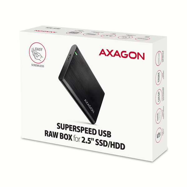 AXAGON EE25-A6M, USB 3.2 Gen 1 - SATA 6G 2.5" kovový RAW box, bezšroubkový 