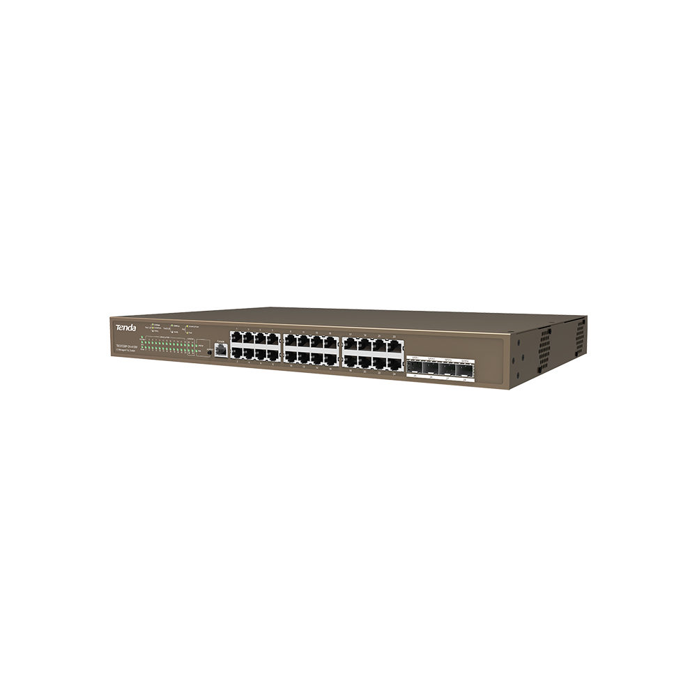 Tenda TEG5328P-24-410W Gigabit L3 PoE+ Switch 370W, 24x 1Gb/ s PoE+, 4x SFP, STP, IGMP, VLAN, Rack 