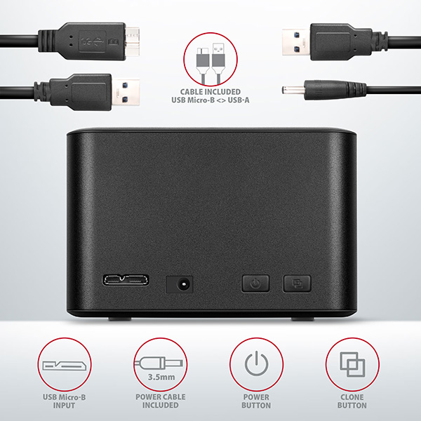 AXAGON ADSA-D25, USB 3.2 Gen 1 - 2x SATA 6G 2.5" SSD/ HDD CLONE MINI dokovacia stanica 