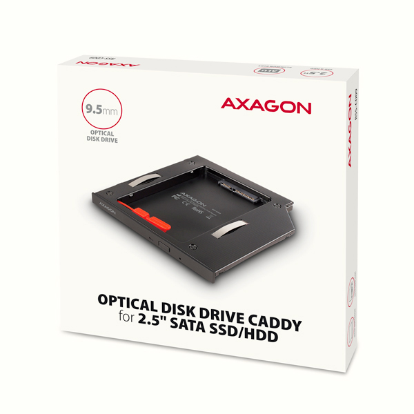 AXAGON RSS-CD09 rámček pre 2.5" SSD/ HDD do DVD slotu, 9.5 mm, LED, hliník 