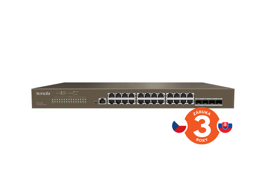 Tenda TEG5328F Gigabit L3 Managed Switch, 24x RJ45 1Gb/ s, 4x SFP, STP, RSTP, MSTP, IGMP, VLAN, Rack