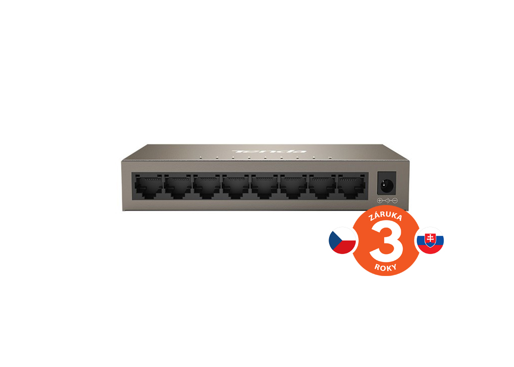 Tenda TEG1008M 8-port Gigabit Switch, 8x 10/ 100/ 1000 Mb/ s, Fanless, MAC 4K, napájanie AC/ DC, aj na stenu