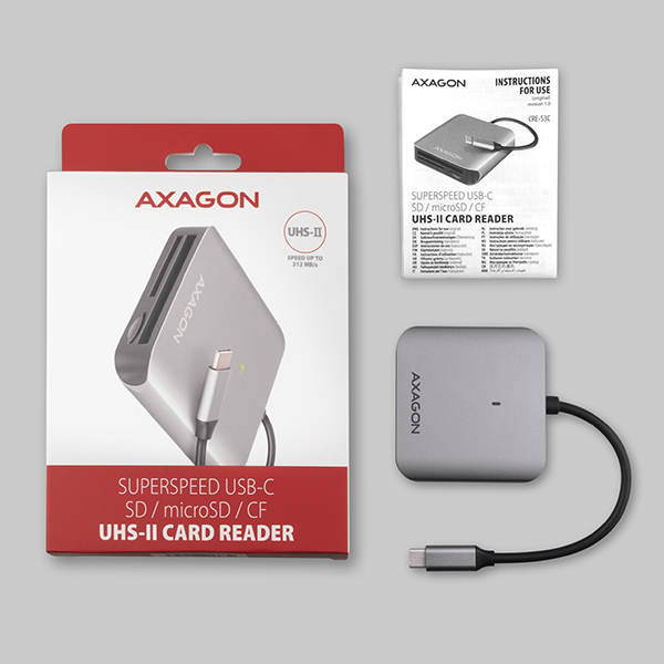 AXAGON CRE-S3C, USB-C 3.2 Gen 1 - SUPERSPEED čítačka kariet 3-slot & lun SD/ microSD/ CF, podpora UHS-II 