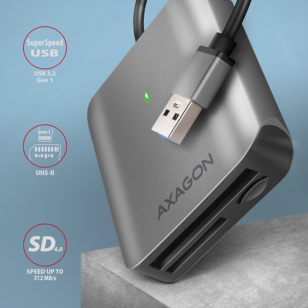 AXAGON CRE-S3, USB-A 3.2 Gen 1 - SUPERSPEED čítačka kariet, 3-slot & lun SD/ microSD/ CF, podpora UHS-II 