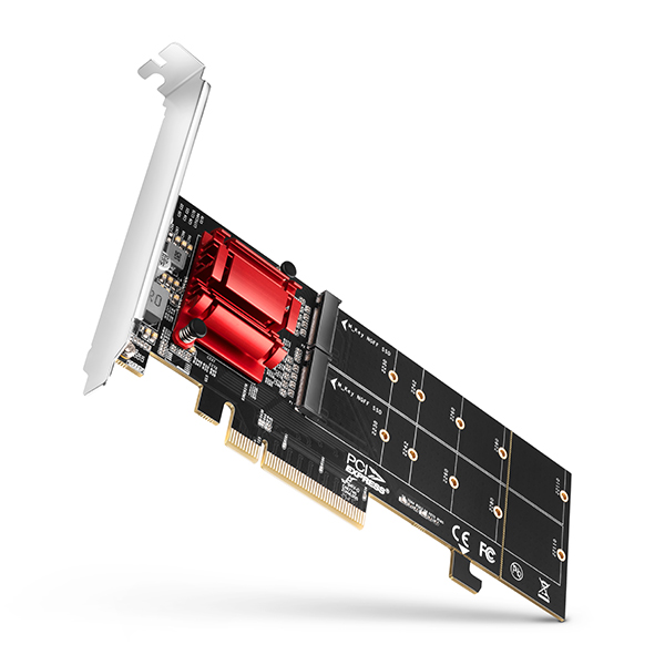 AXAGON PCEM2-ND, PCIe x8 radič - 2x M.2 NVMe M-key slot, RAID, podpora dosiek bez bifurkácie, vr. LP