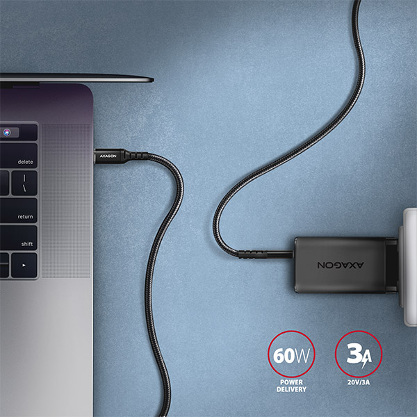 AXAGON BUCM-CM10AB, HQ kábel USB-C <-> USB-C, 1m, USB 2.0, PD 60W 3A, ALU, oplet, čierny 