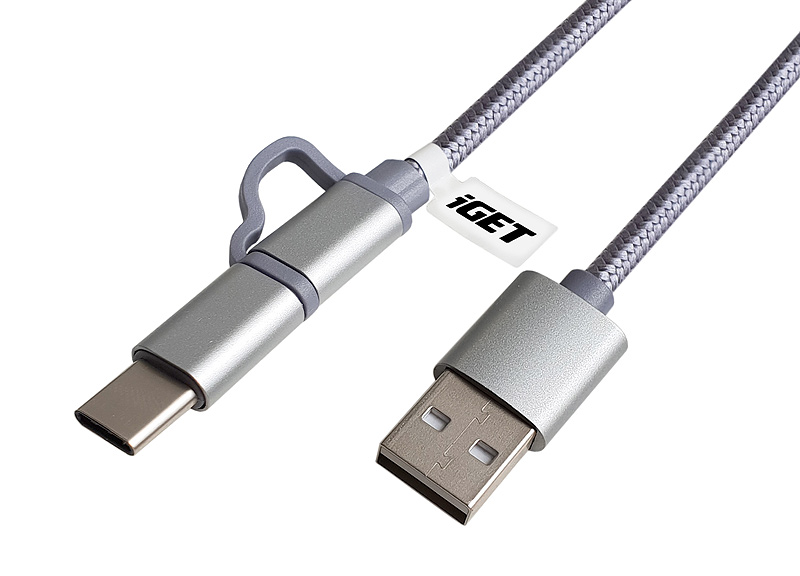 iGET G2V1 - USB kabel Micro USB/ USB - C dlouhý pro veškeré mobilní telefony, včetně odolných 