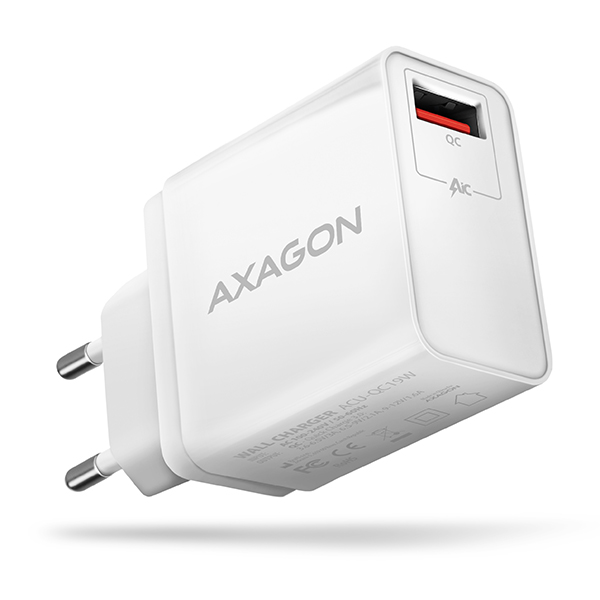 AXAGON ACU-QC19W, QC nabíjačka do siete 19W, 1x USB-A port, QC3.0/ AFC/ FCP/ SMART, biela