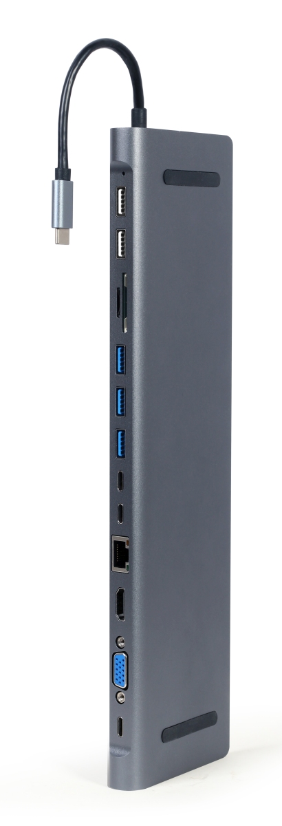 Gembird USB-C 9v1 multiport USB + HDMI + VGA + PD + čtečka karet + LAN + audio 