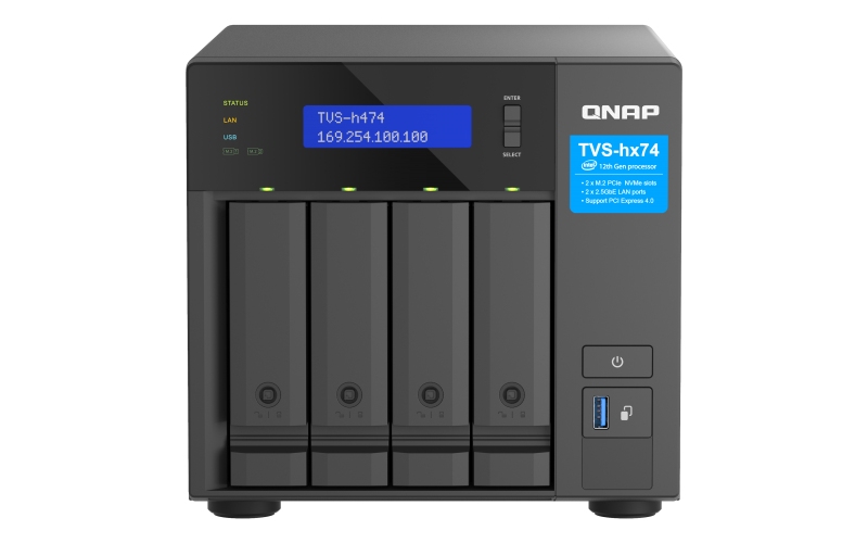 QNAP TVS-h474-PT-8G (2core 3, 7 GHz, ZFS, 8 GB RAM, 4x SATA, 2x M.2 NVMe, 2x PCIe, 2x 2, 5GbE, 1x HDMI)