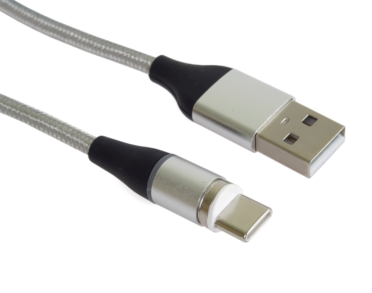 PremiumCord Magnetický micro USB a USB-C nabíjací a dátový kábel 1m, strieborný 
