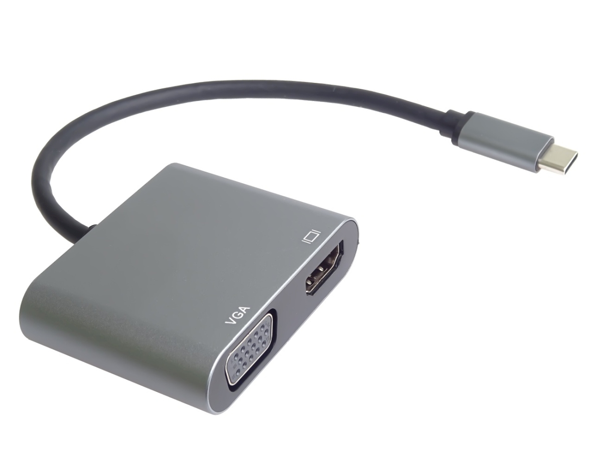 PremiumCord MST adaptér USB-C na HDMI + VGA, rozlíšenie 4K a FULL HD 1080p 