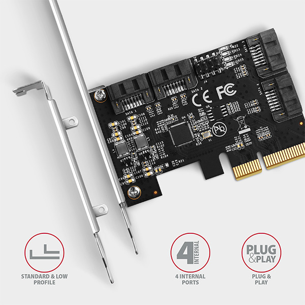 AXAGON PCES-SA4X4, PCIe radič - 4x interný SATA 6G port, ASM1164, SP & LP 