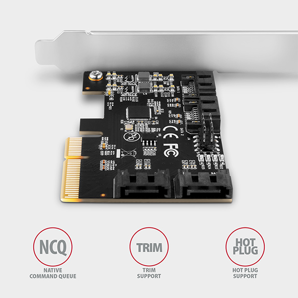 AXAGON PCES-SA4X4, PCIe radič - 4x interný SATA 6G port, ASM1164, SP & LP 