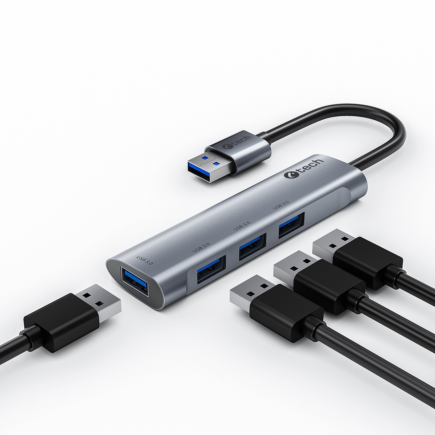 HUB USB C-tech UHB-U3-AL, 4x USB 3.2 Gen 1, hliníkové telo 